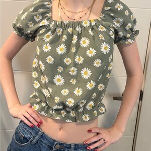 Floral Green Puff Sleeve Top
